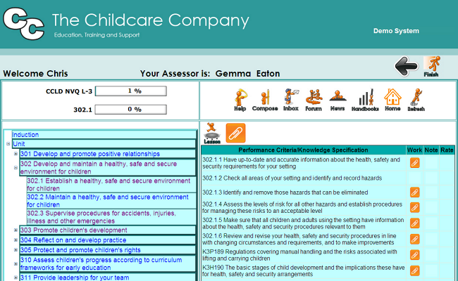 Childcare - Learner's progress page